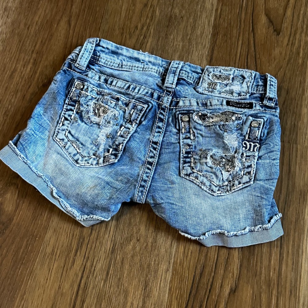 Miss Me Denim Shorts Womens Size 12 Blue Good Sequin Distressed Y2K KE8711H